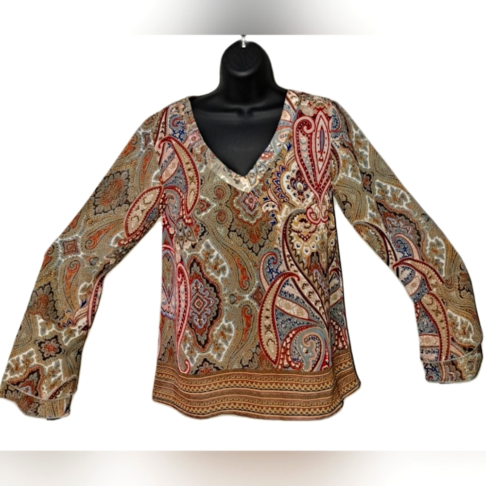 Brand New W/O Tags V-neck beautifully colored Brown and maroon Blouse